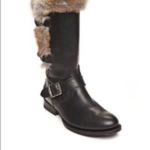 Frye Boots Jamie Lux Moto Shearling Fur Black.